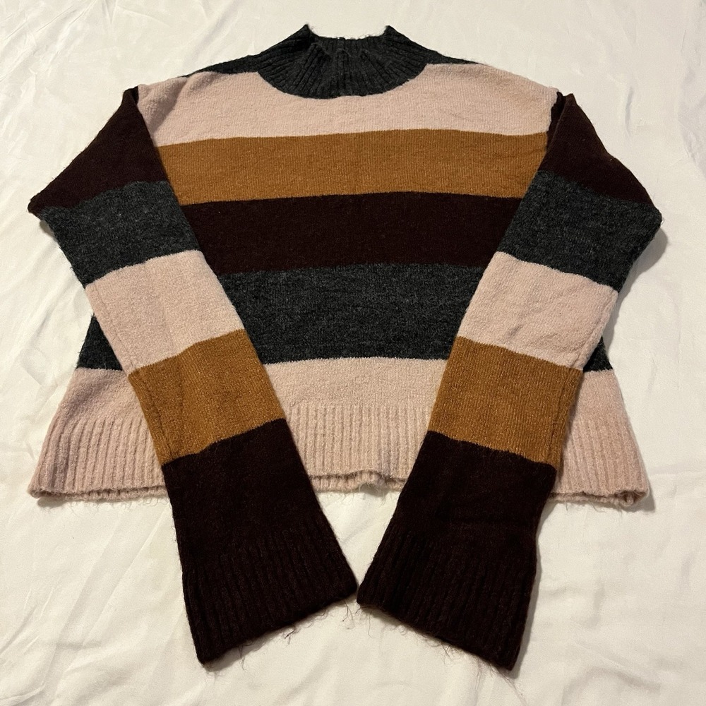 Express Women's Size XS Long Sleeve Striped Mock Neck Sweater Gray‎ Pink Orange